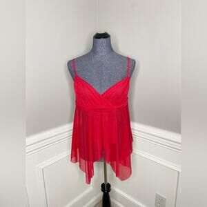 Victoria’s Secret Babydoll Mesh Red Sheer Tank Top Nightie Size Large